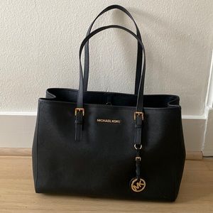 Michael Kors Medium Leather Tote Bag. Black leather.